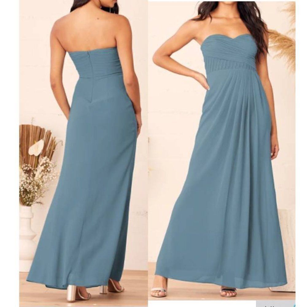 Lulu's‎ Wome's Elegant Chiffon Pleated Strapless Maxi Sweetheart Neckline